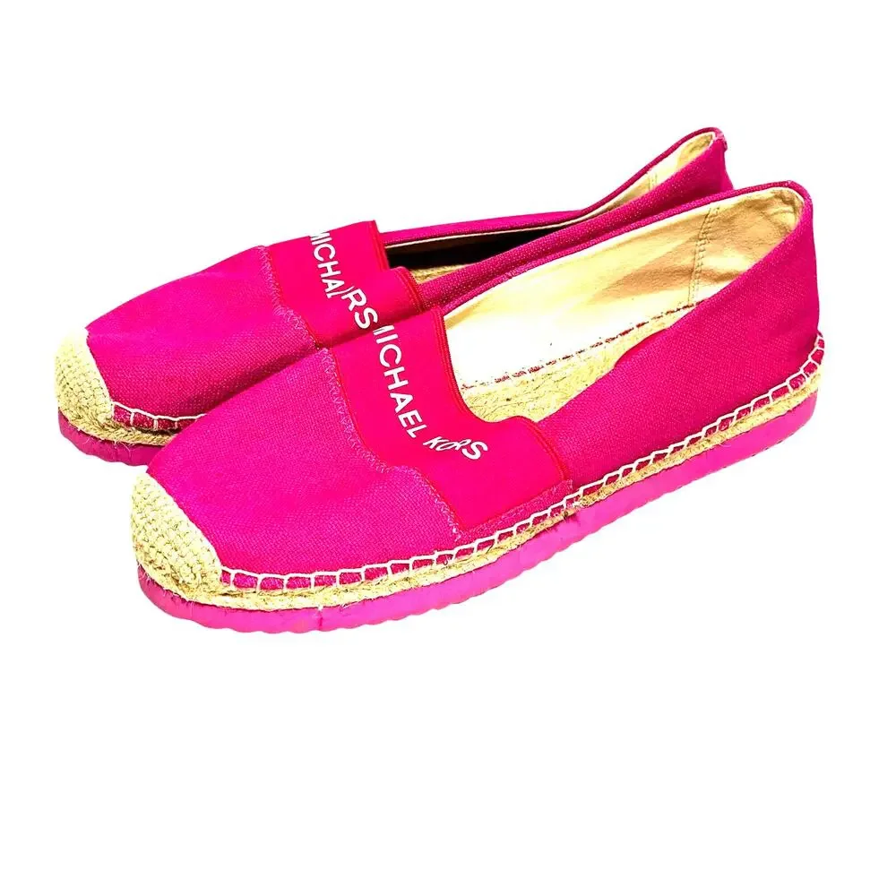 Michael Kors pink canvas espadrilles casual shoes flats US size 9M spell outs